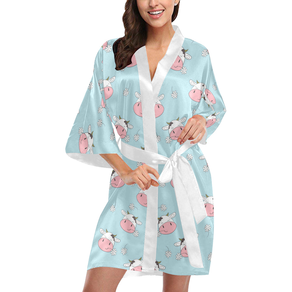 Cute cow flower pattern Women's Short Kimono Robe