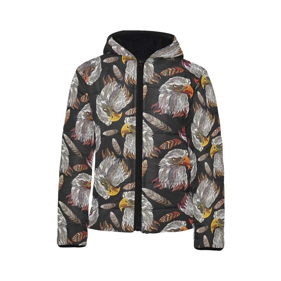 Eagle Pattern Print Design 05 Kids' Boys' Girls' Padded Hooded Jacket