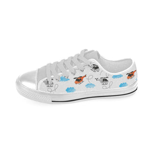 Watercolor helicopter cloud pattern Men's Low Top Shoes White