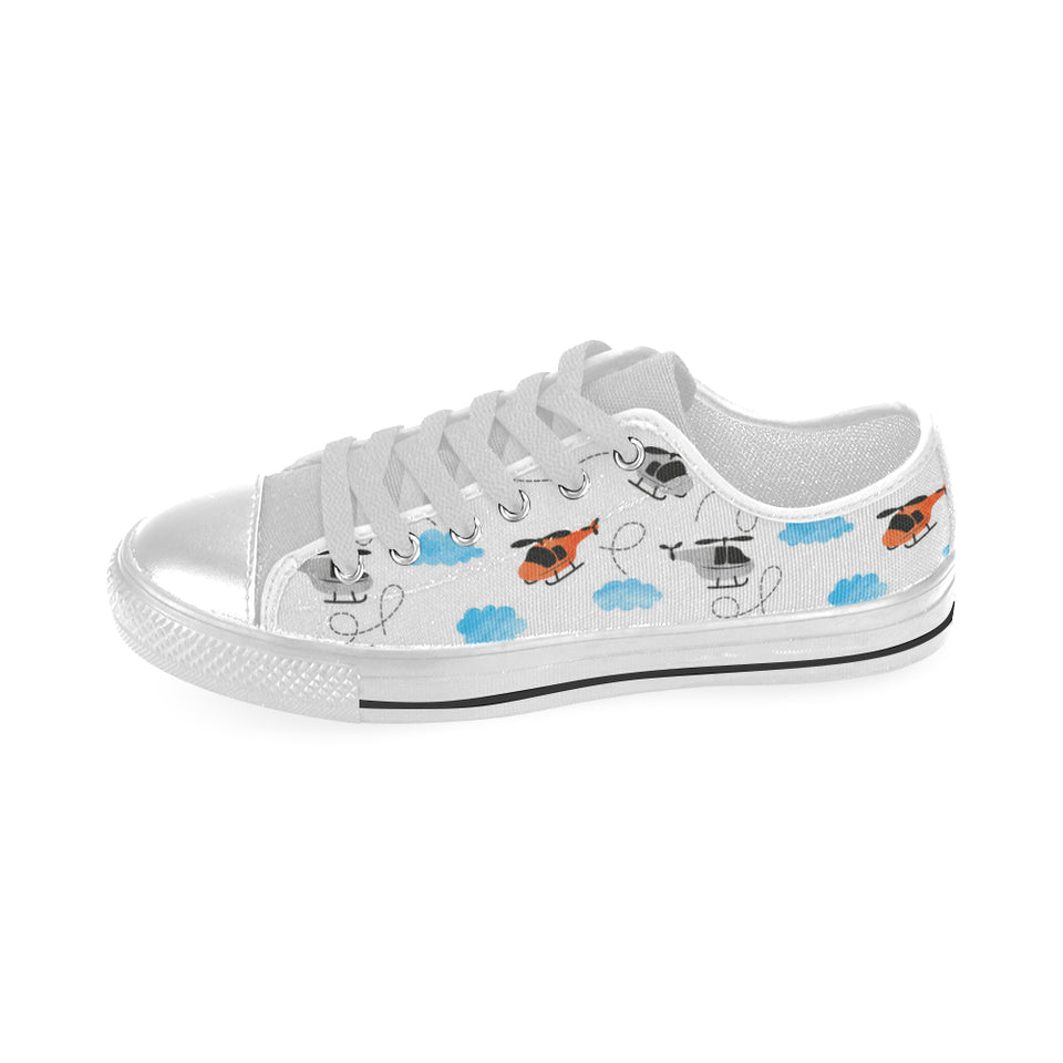Watercolor helicopter cloud pattern Men's Low Top Shoes White