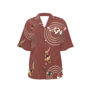 Koi Fish Carp Fish red background Women's All Over Print Hawaiian Shirt