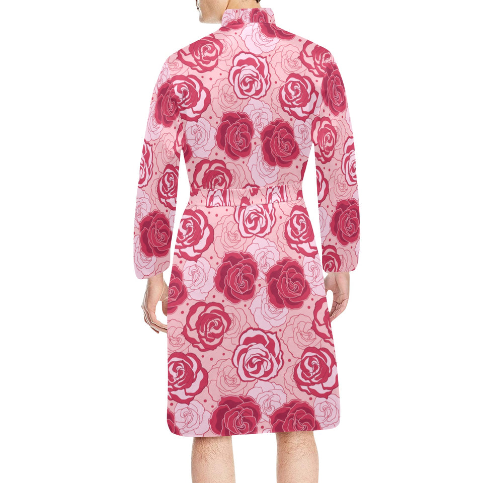 Rose Pattern Print Design 02 Men's Long Sleeve Belted Night Robe