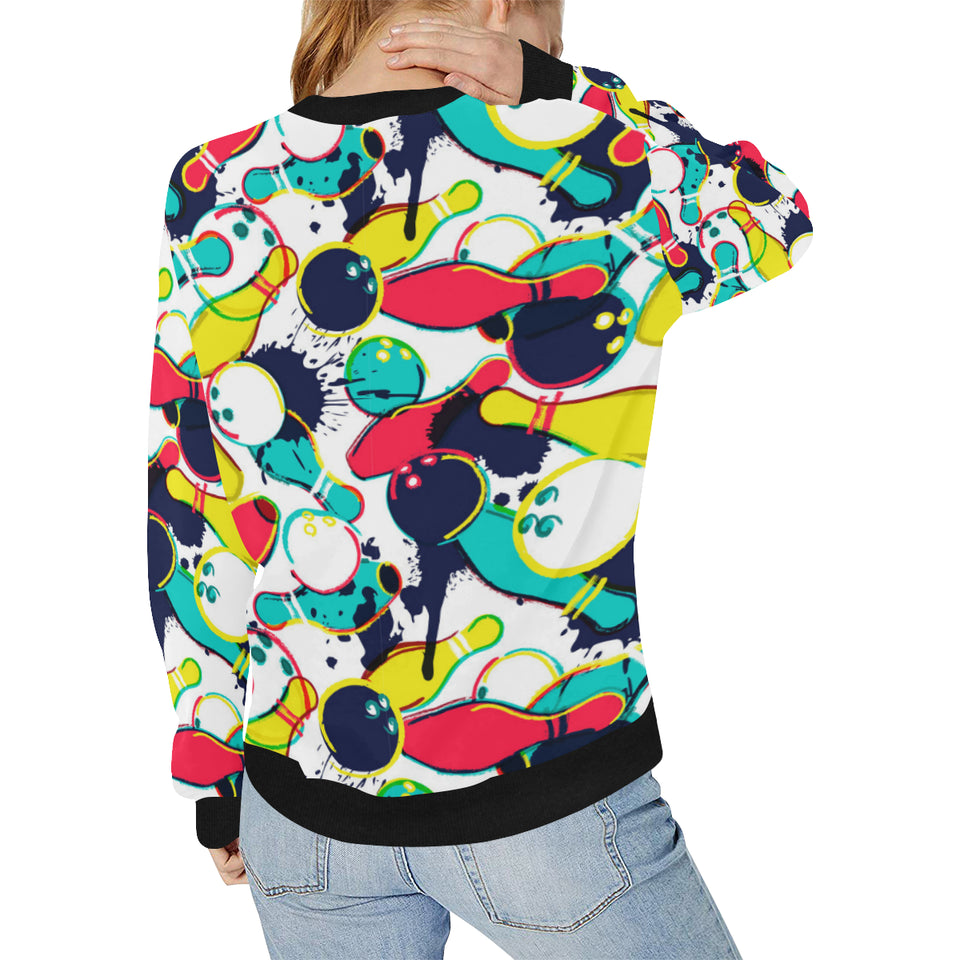 watercolor bowling ball pins Women's Crew Neck Sweatshirt