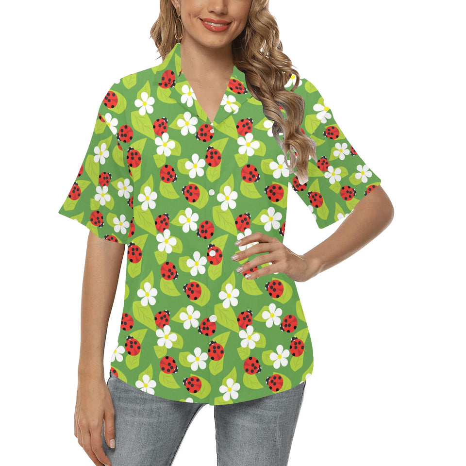 Ladybug Pattern Print Design 01 Women's All Over Print Hawaiian Shirt