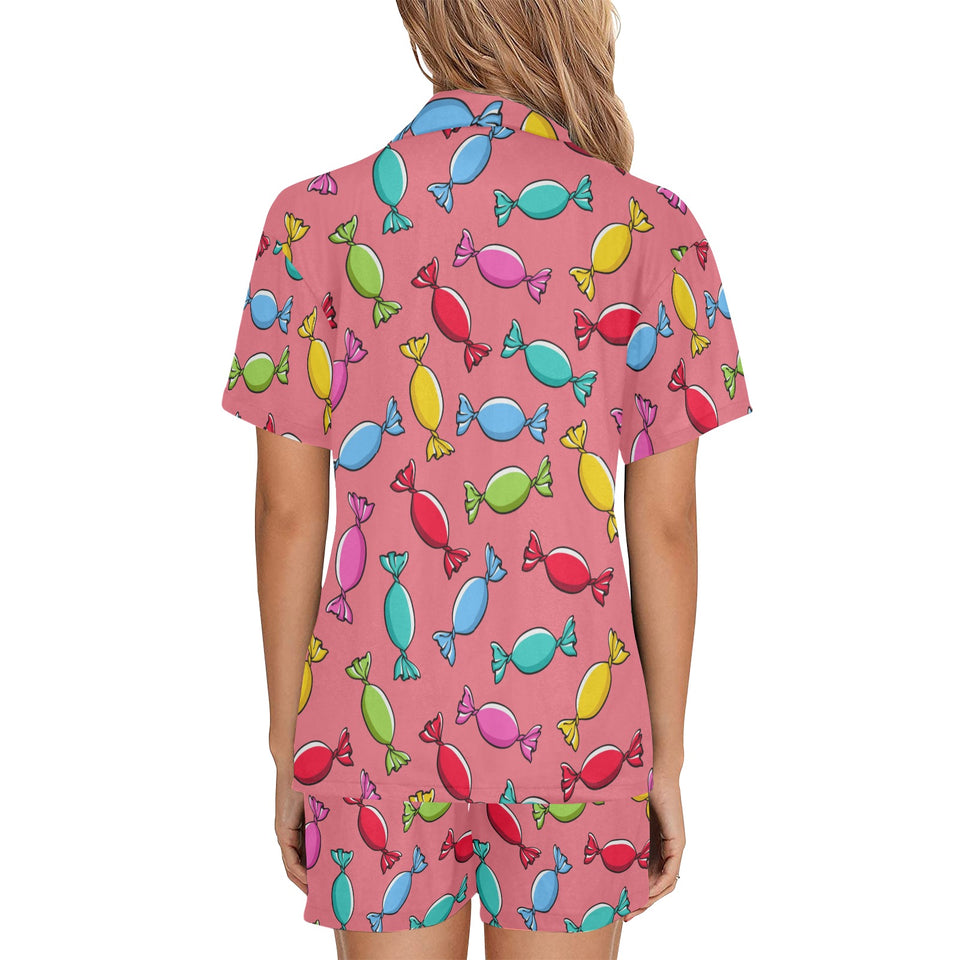 Colorful wrapped candy pattern Women's V-Neck Short Pajama Set