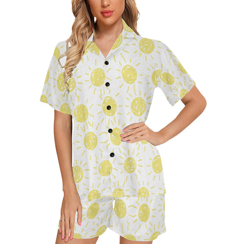 hand drawn sun pattern Women's V-Neck Short Pajama Set