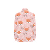 Cute fox pattern pink background Women's Long Sleeve Polo Shirt