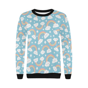Cute rainbow clound star pattern blue background Women's Crew Neck Sweatshirt