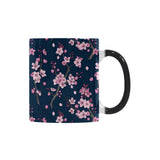 Pink sakura cherry blossom blue background Morphing Mug Heat Changing Mug