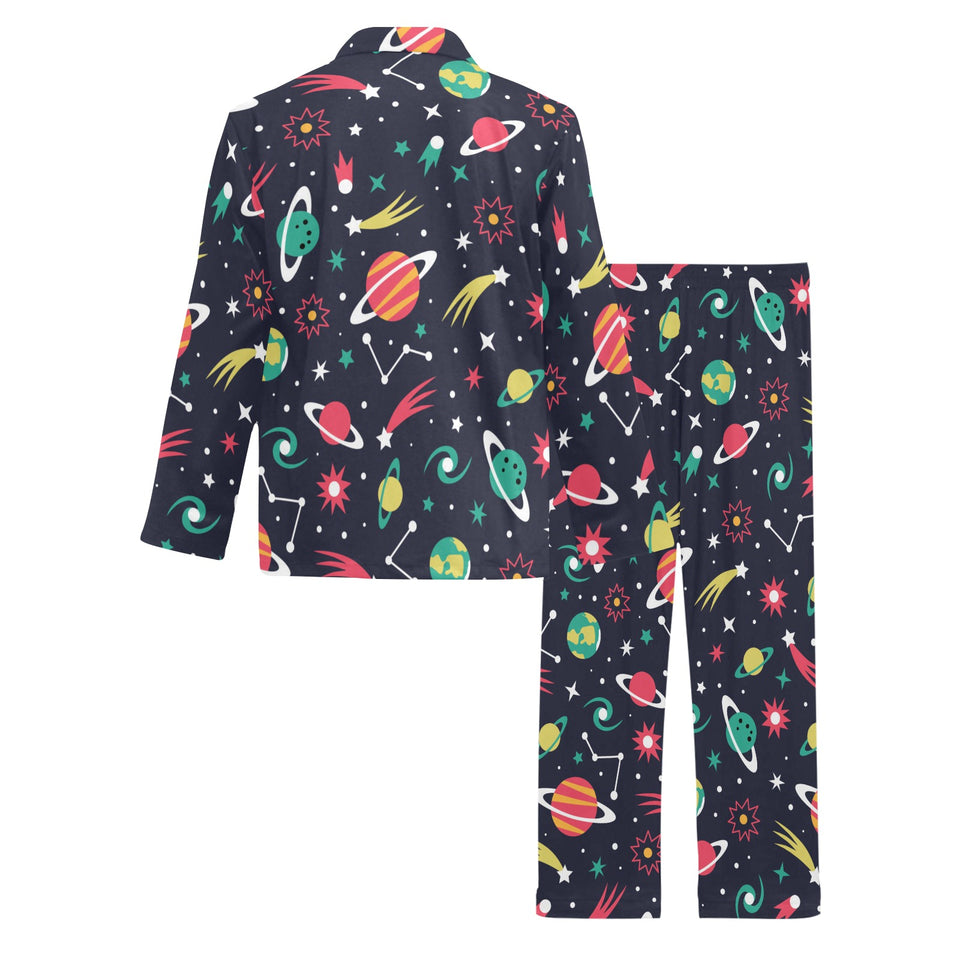 colorful space pattern planet star Men's Long Pajama Set