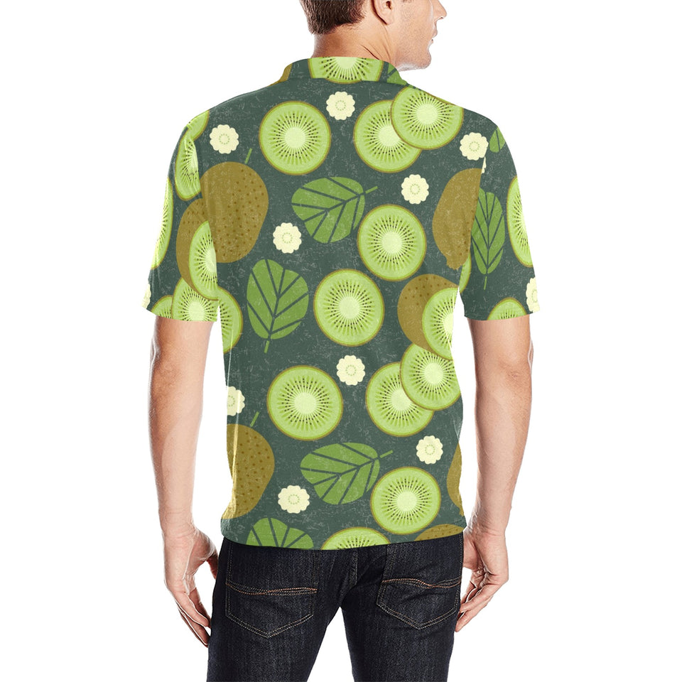 Whole sliced kiwi leave and flower Men's All Over Print Polo Shirt