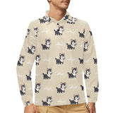 Cute Siberian Husky Men's Long Sleeve Polo Shirt