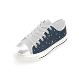 space pattern with planets, comets, constellations Women's Low Top Canvas Shoes White