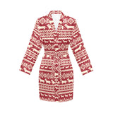 Dachshund Nordic pattern Women's Long Sleeve Belted Night Robe