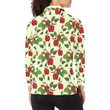 Red apples leaves pattern Women's Long Sleeve Polo Shirt