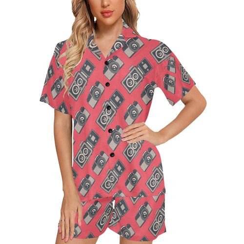 Camera Pattern Print Design 05 Women's V-Neck Short Pajama Set