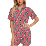 Camera Pattern Print Design 05 Women's V-Neck Short Pajama Set