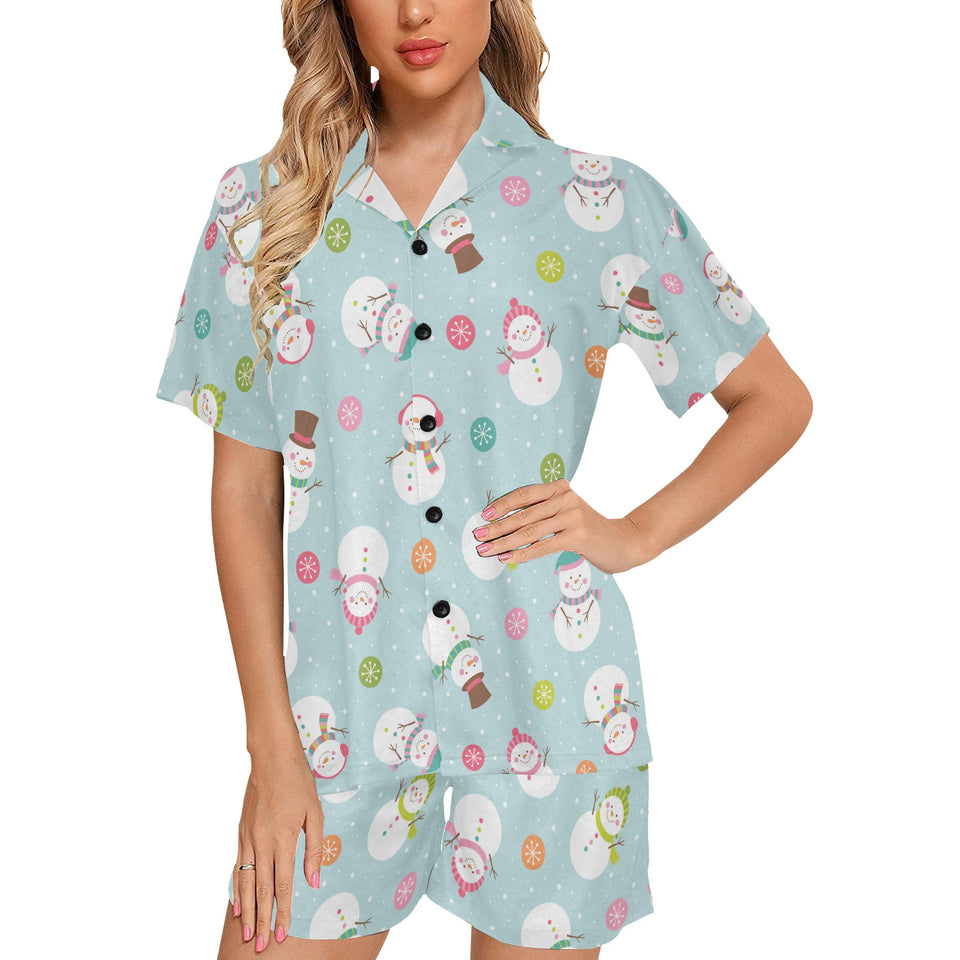 Cute snowman snowflake pattern Women's V-Neck Short Pajama Set