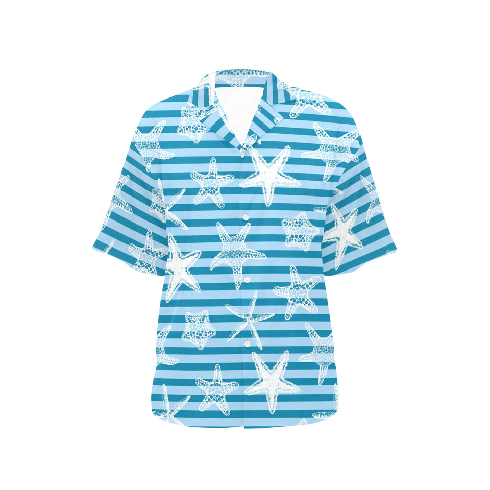 Starfish blue blackground Women's All Over Print Hawaiian Shirt