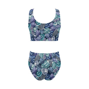 Shell design pattern Chest Bowknot High Waisted Bikini Swimsuit