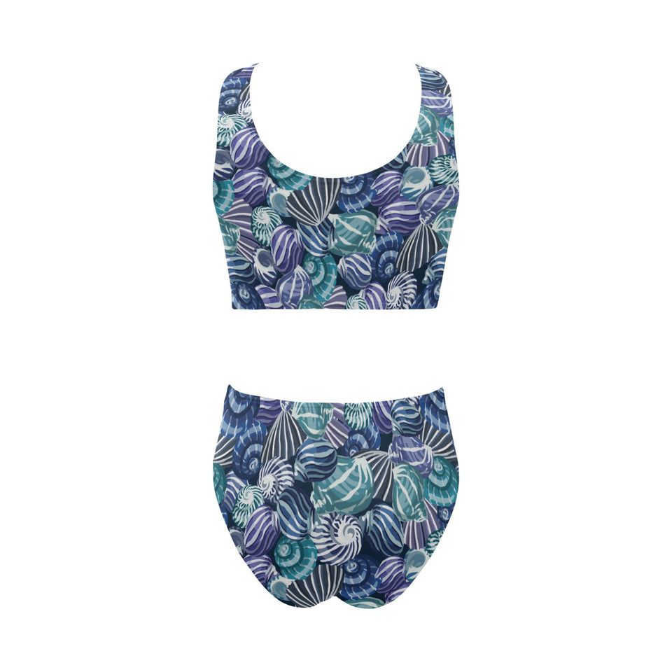 Shell design pattern Chest Bowknot High Waisted Bikini Swimsuit