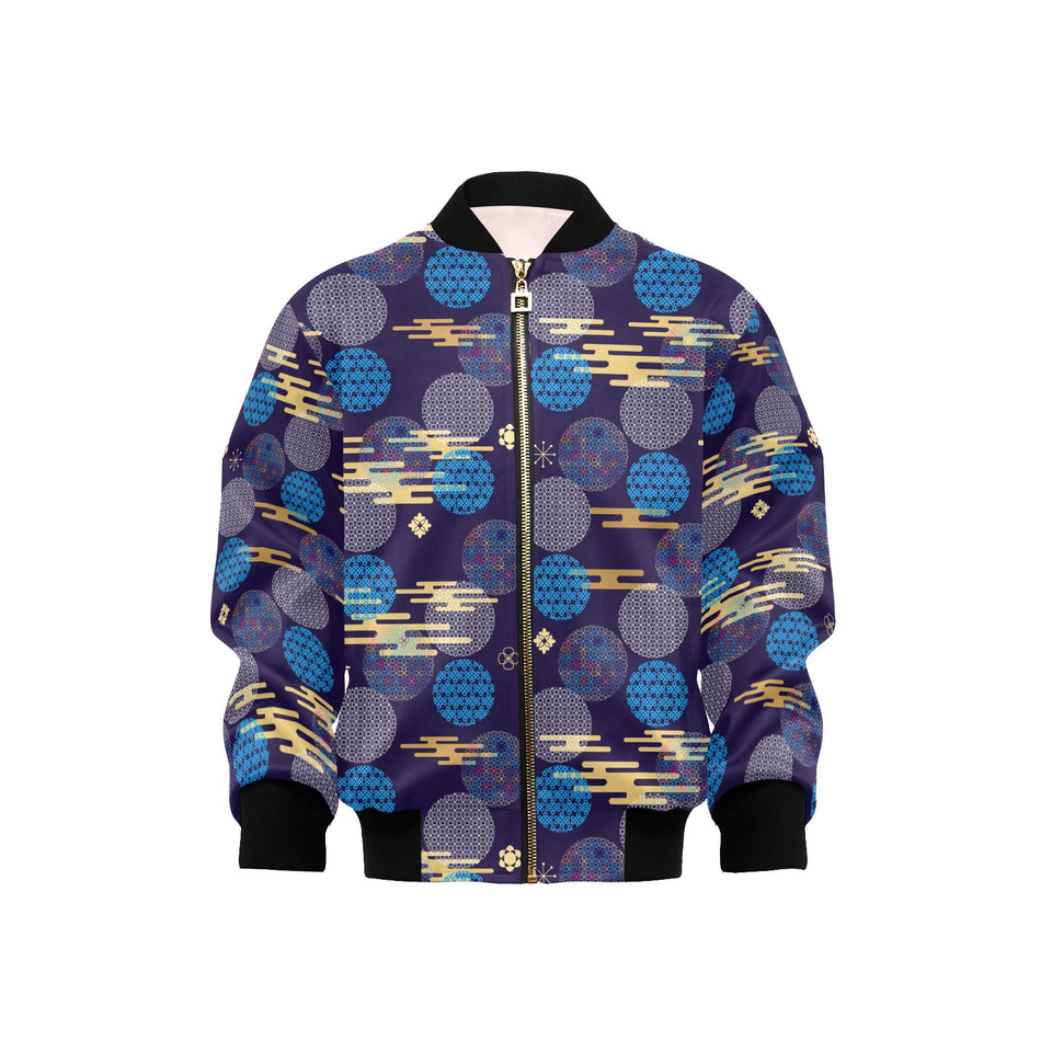 Blue japanese pattern cloud wave flower Kids' Boys' Girls' Bomber Jacket