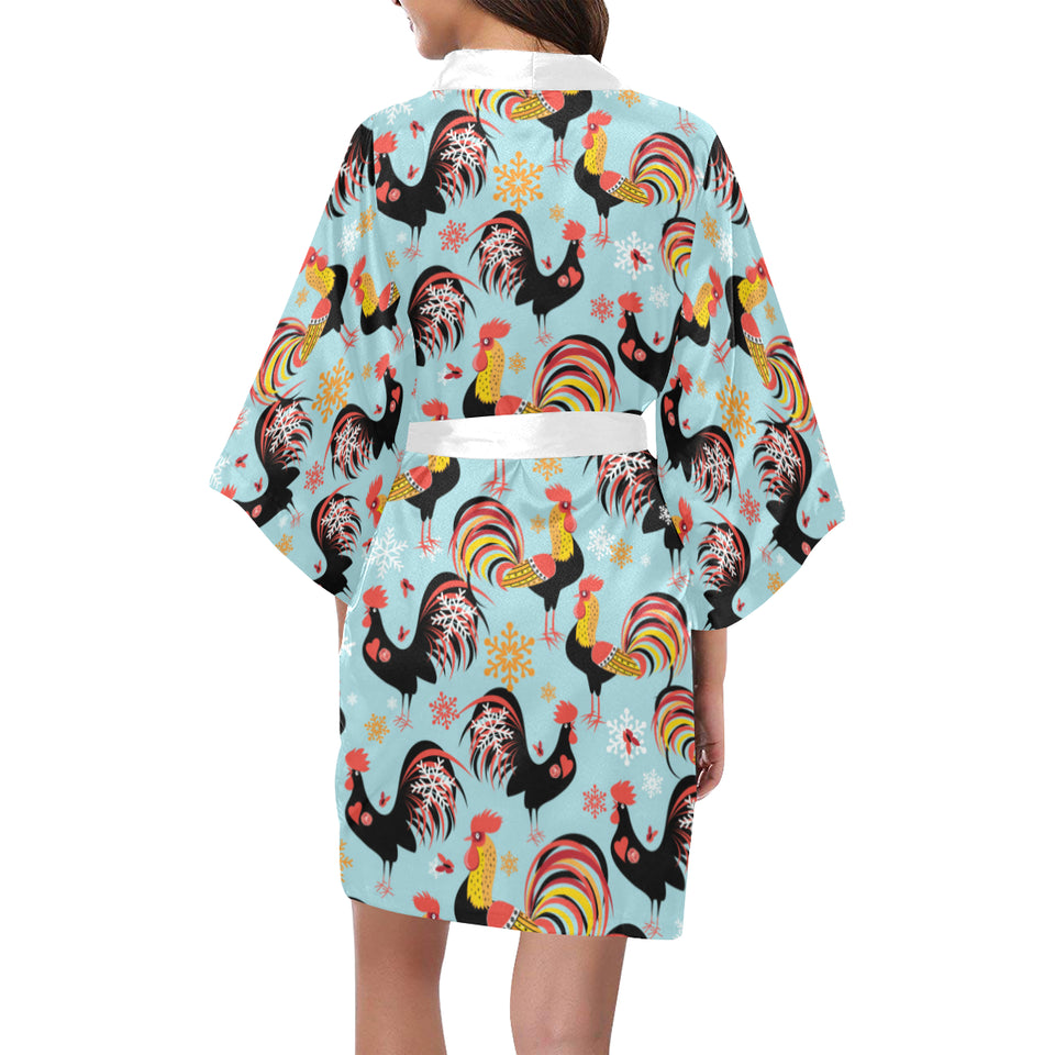 Rooster chicken cock snowfalke Women's Short Kimono Robe