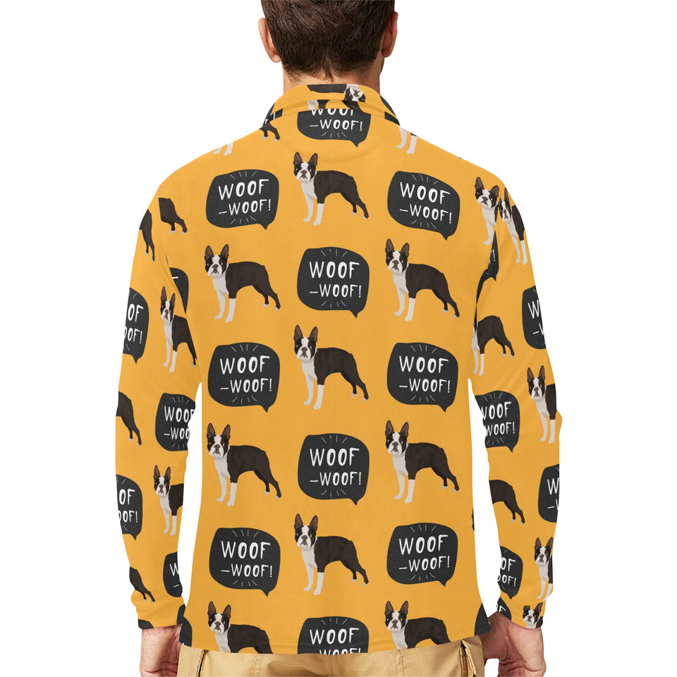 Boston terrier design pattern Men's Long Sleeve Polo Shirt