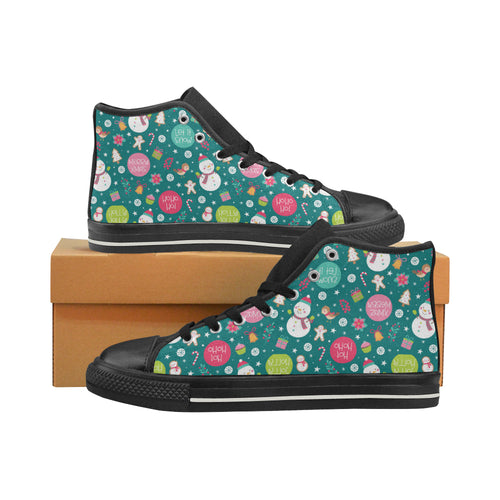 Snowman bird decorative elements christmas pattern Women's High Top Canvas Shoes Black