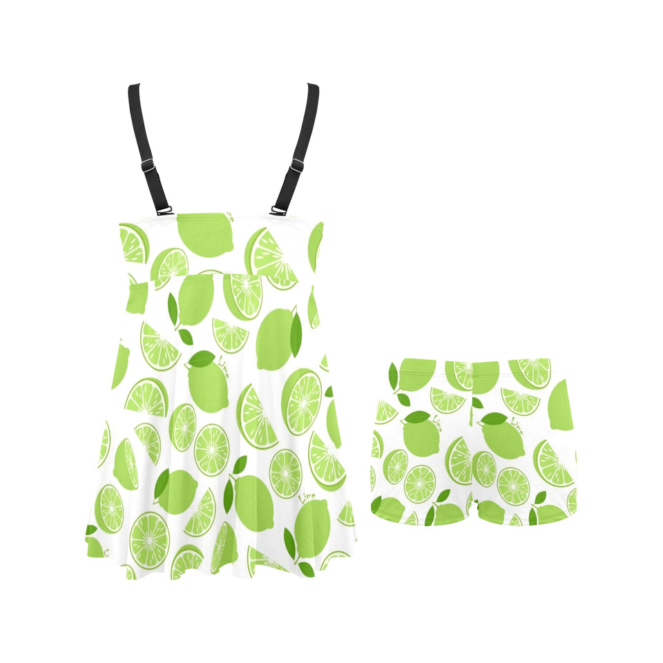 Lime design pattern Chest Sexy Pleated Two Piece Swim Dress