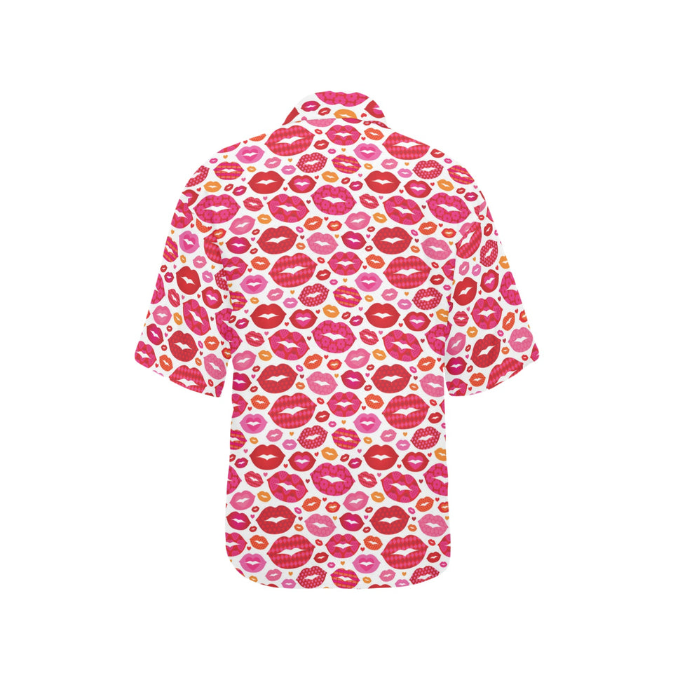 Lips Pattern Print Design 01 Women's All Over Print Hawaiian Shirt