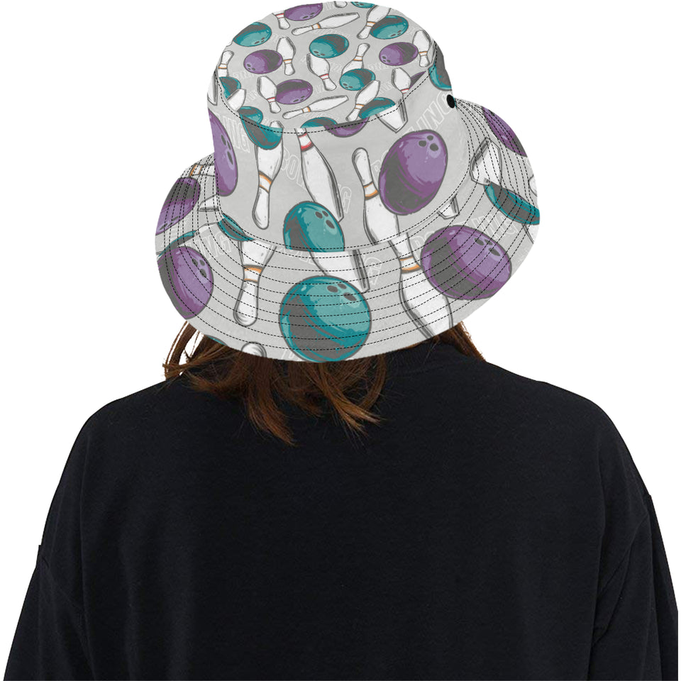 Bowling ball and pin gray background Unisex Bucket Hat