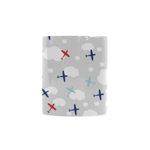 Airplane cloud grey background Classical White Mug (Fulfilled In US)