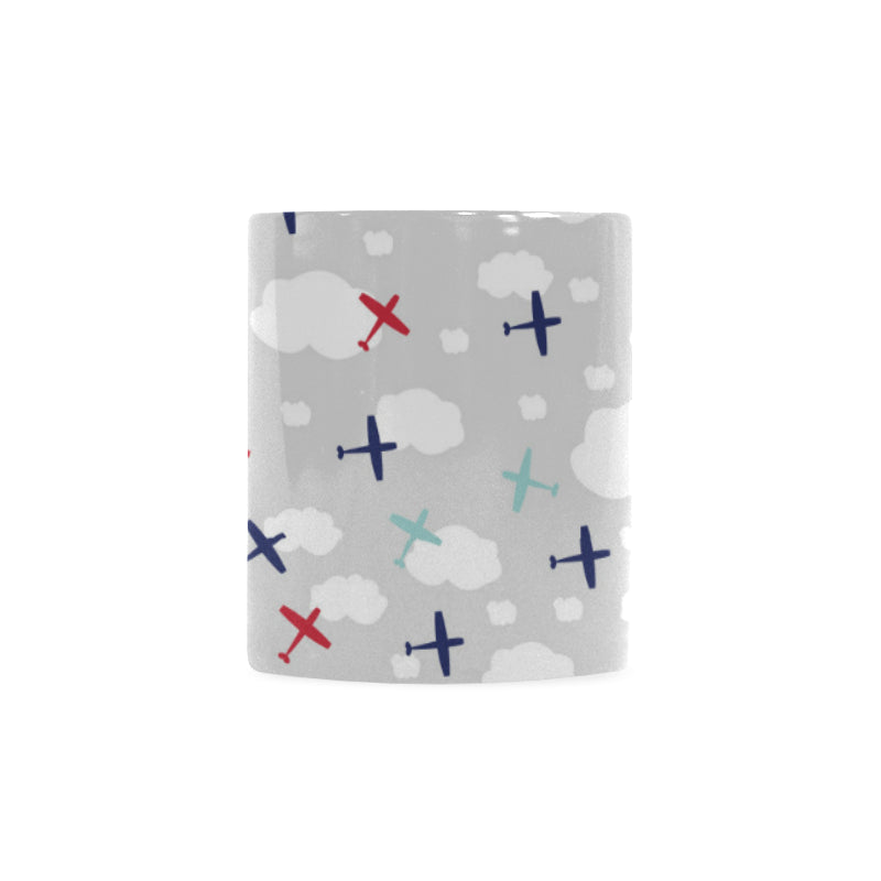 Airplane cloud grey background Classical White Mug (Fulfilled In US)