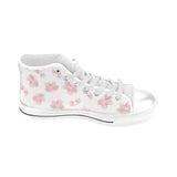 Pink sakura cherry blossom pattern Men's High Top Canvas Shoes White