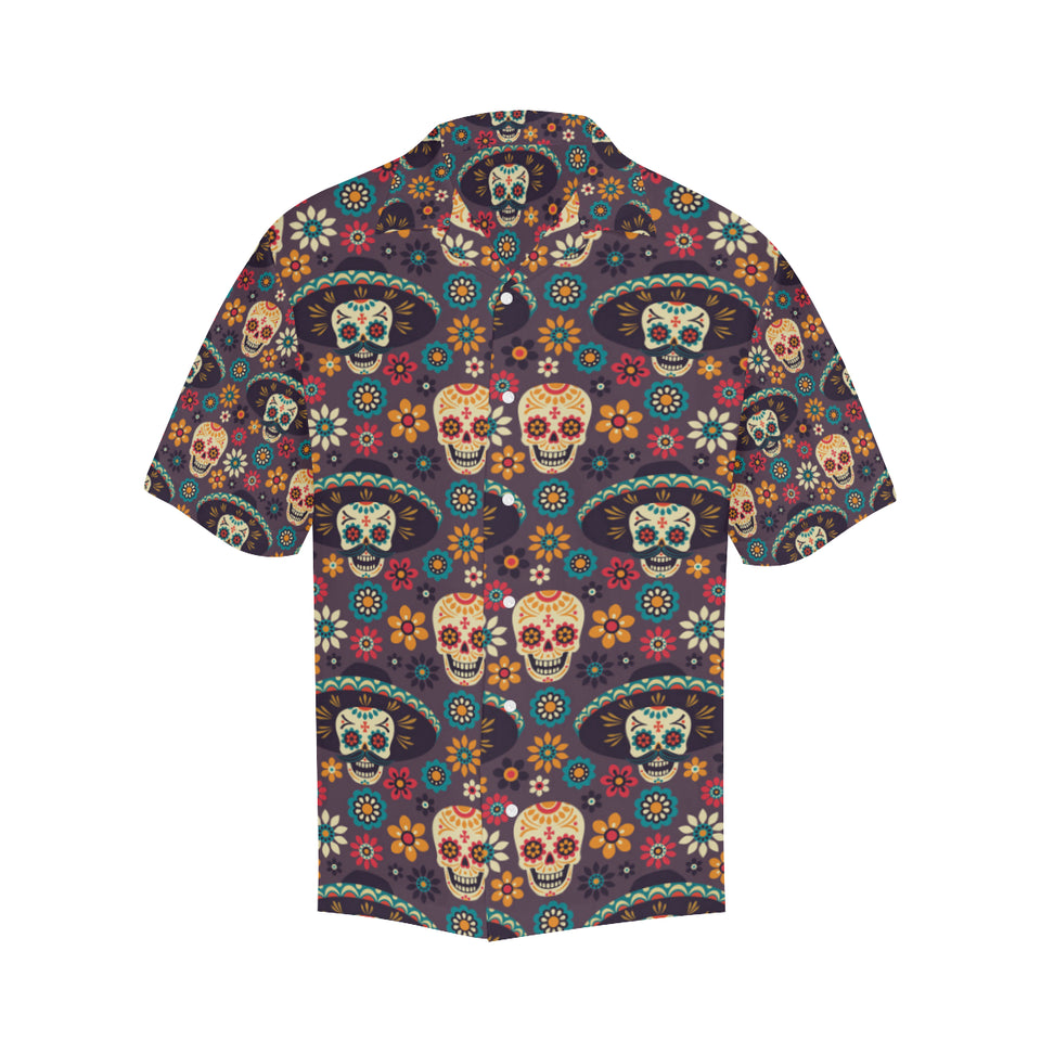 Sugar skulls flower maxican pattern Men's All Over Print Hawaiian Shirt