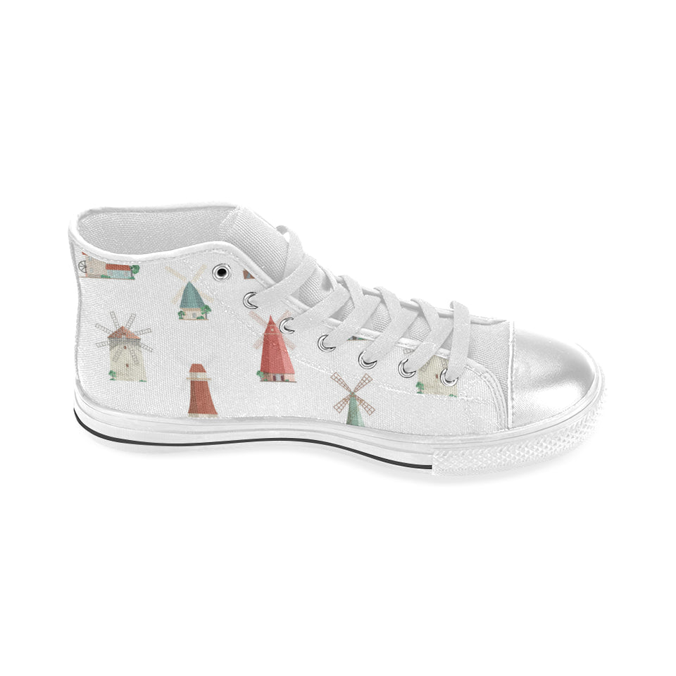 windmill design pattern Women's High Top Canvas Shoes White