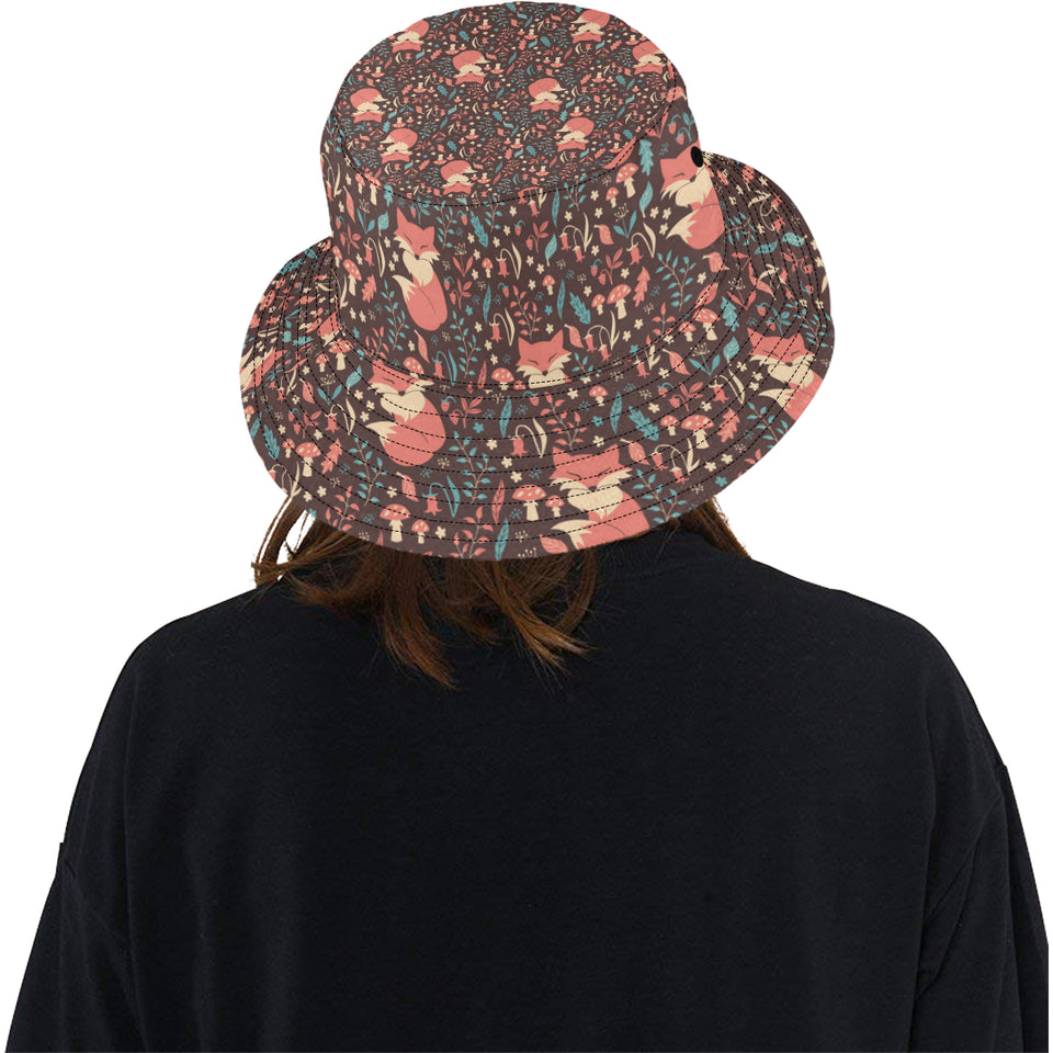 fox leaves mushroom pattern Unisex Bucket Hat