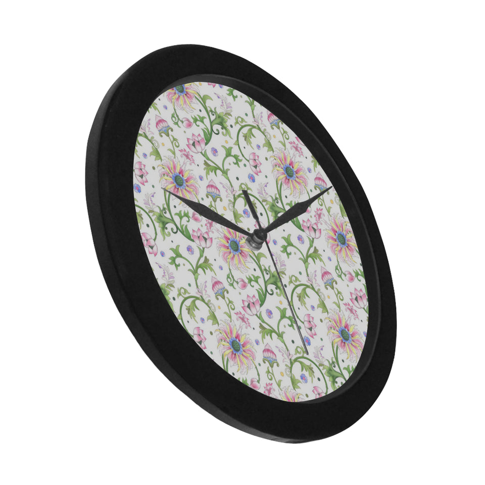 Beautiful pink lotus waterlily leaves pattern Elegant Black Wall Clock
