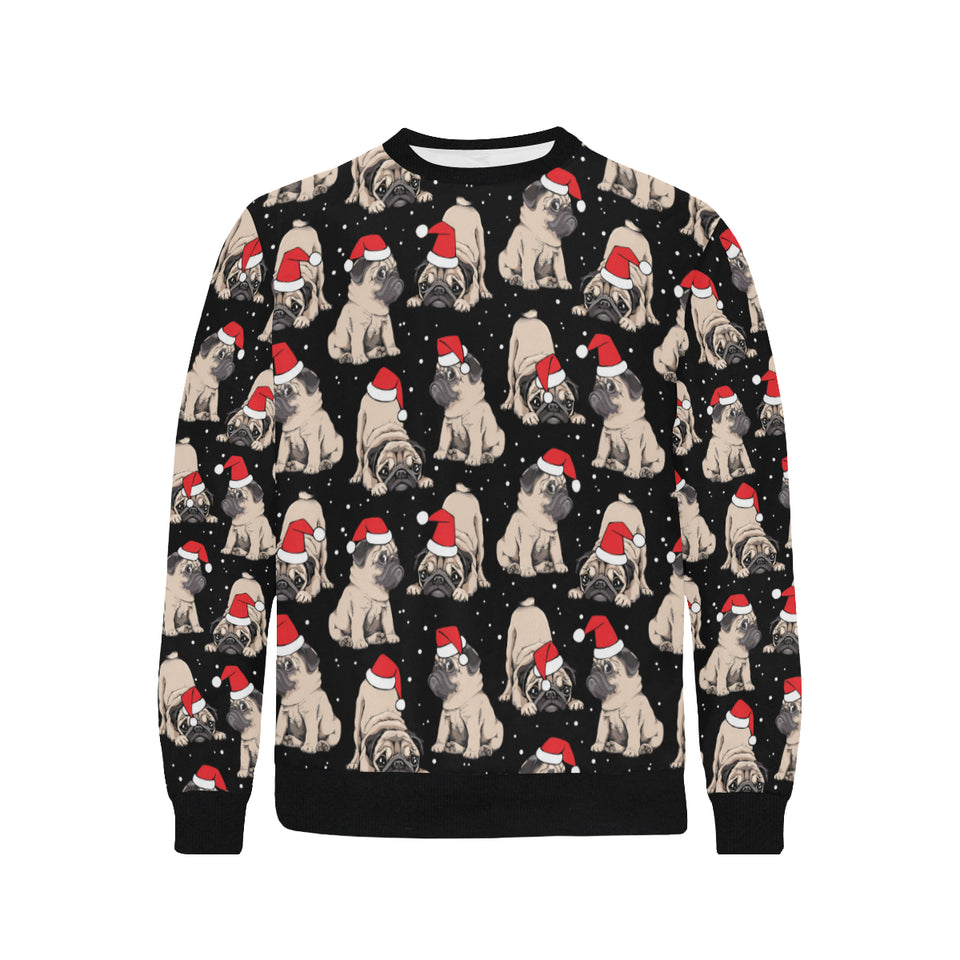 Christmas Pugs Santa_s red cap pattern Men's Crew Neck Sweatshirt