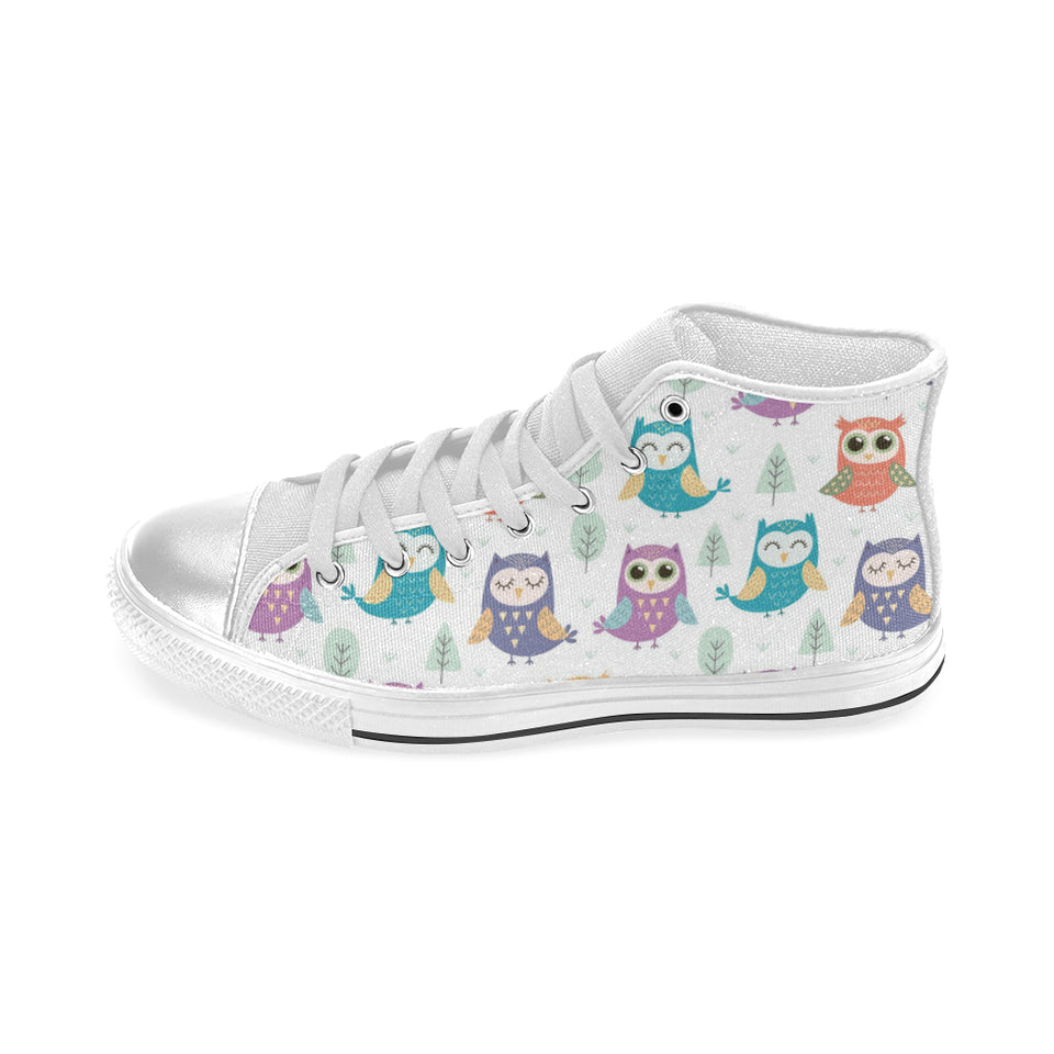 Cute owl pattern Women's High Top Canvas Shoes White