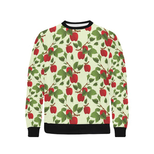 Red apples leaves pattern Men's Crew Neck Sweatshirt