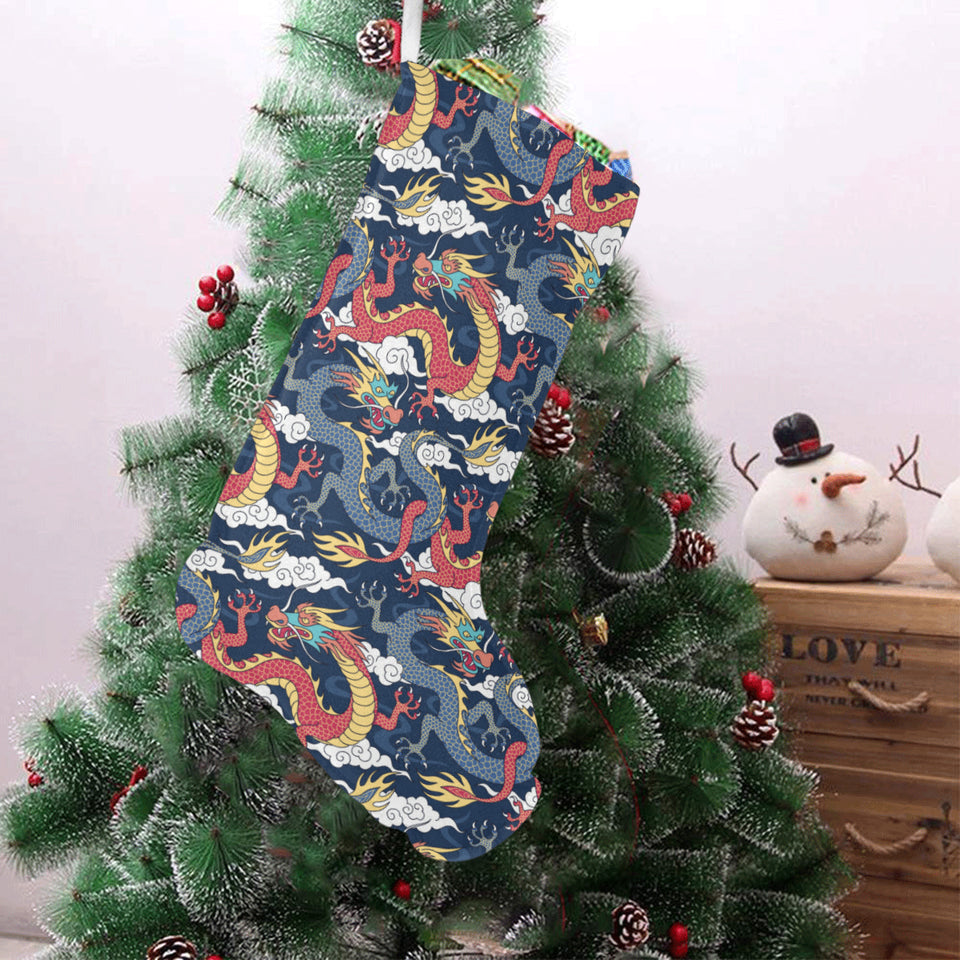 Blue red dragon cloud pattern Christmas Stocking