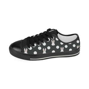 Cute white rabbit polka dots black background Kids' Boys' Girls' Low Top Canvas Shoes Black