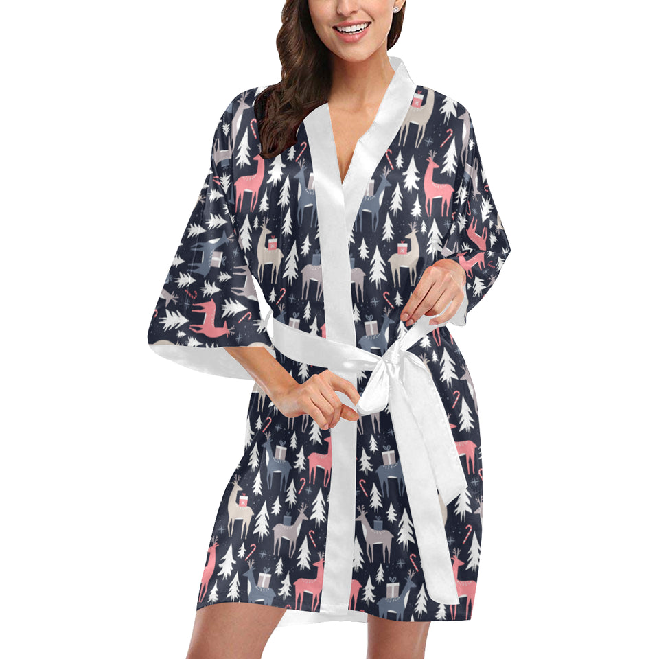 Deers Winter Christmas pattern Women's Short Kimono Robe