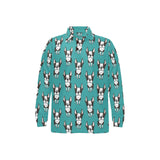 Hand drawn boston terrier dog pattern Men's Long Sleeve Polo Shirt