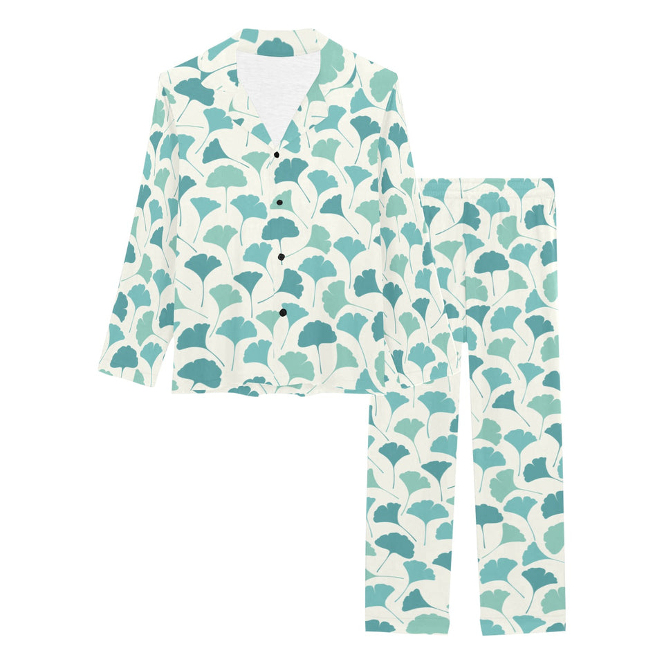Green ginkgo leaves pattern Women's Long Pajama Set