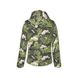 White orchid flower tropical leaves pattern blackg Women's Padded Hooded Jacket