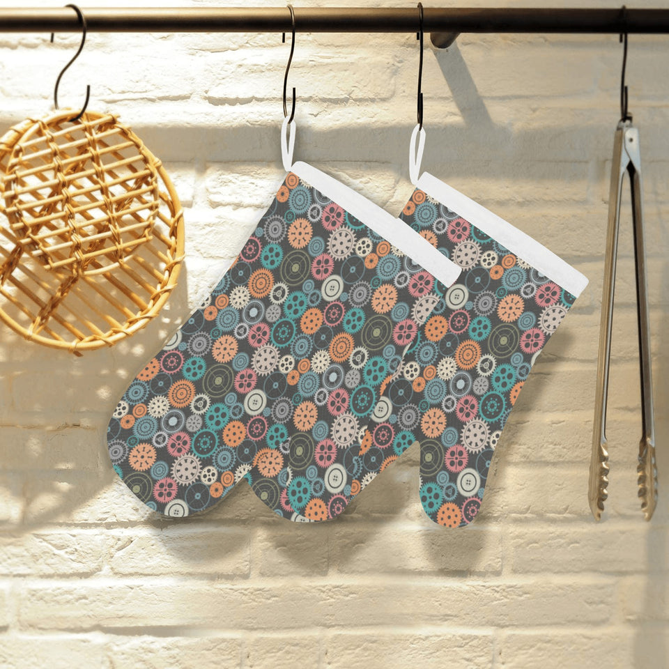 Gear Pattern Print Design 05 Heat Resistant Oven Mitts