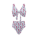 Purple seahorse blue coral pattern Chest Bowknot High Waisted Bikini Swimsuit